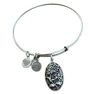 Alex and Ani Silver Sister Charm Bracelet with Floral Design